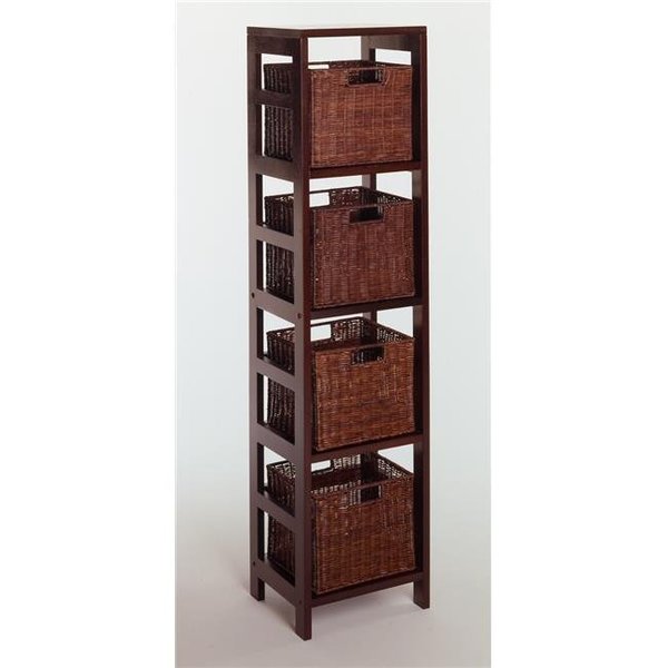 Doba-Bnt Espresso Beechwood Rattan 5PC SET SHELF 4-SECT WITH 4 SMALL BASKETS SA703196